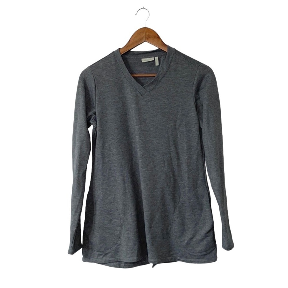 Logo Lounge Lori Goldstein Gray Long Sleeve Top Open Back Workout Gym Size XS